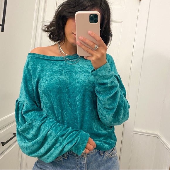 Free People Tops - Free People Gree Velvet Pullover Sweatshirt